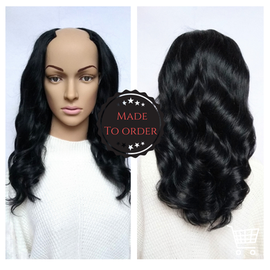 Human hair U part wig, #1- jet black- 16/18/20/22 inches long