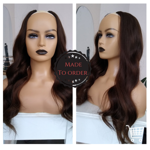 Human hair U part wig, #2/4- darkest warm brown/dark brown- 16/18/20/22 inches long