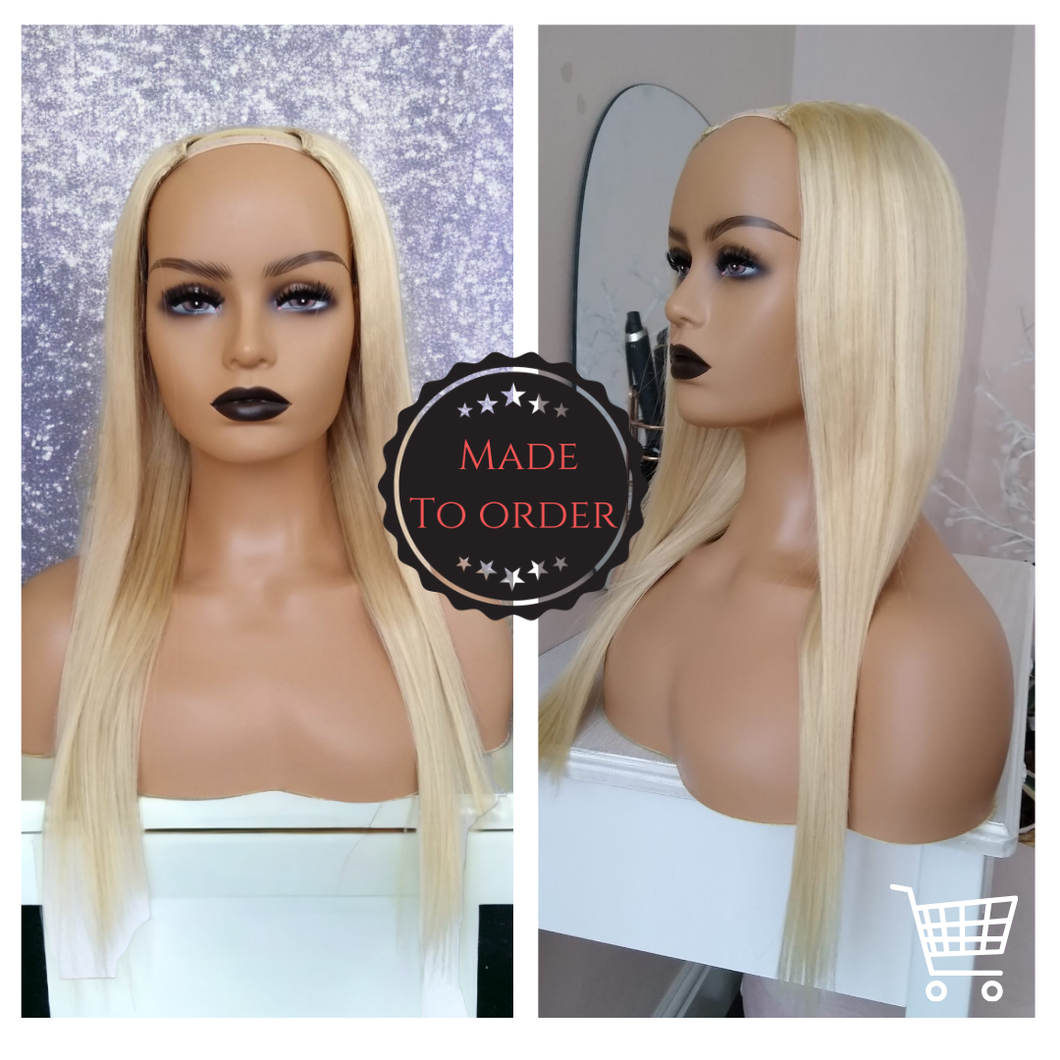 Human hair U part wig- #60- lightest blonde- 16/18/20/22 inches long