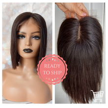 Load image into Gallery viewer, Ready to ship- Silk base topper, human Remy hair, darkest brown, bob, 9 inches long