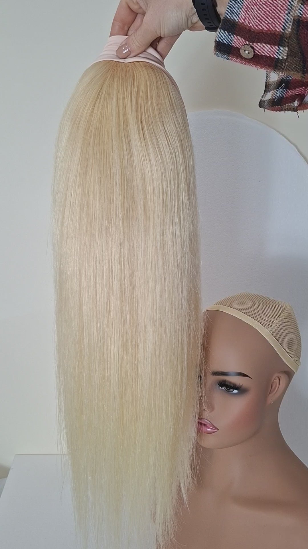 Vibe Human hair headband wig, band fall, 613 blonde, 18 inches long, straight