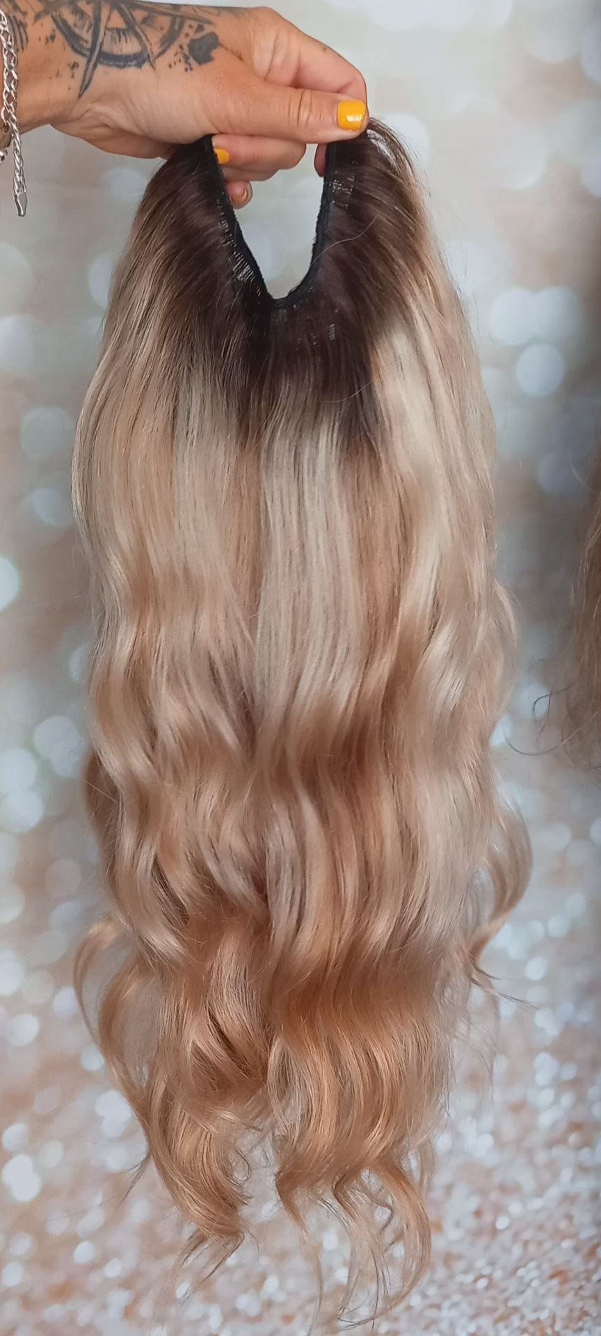 Clearance - Ready to ship- Human hair U part wig, #18/613/22/8-ash/light/ cream blonde/auburn brown- 16 inches long, small