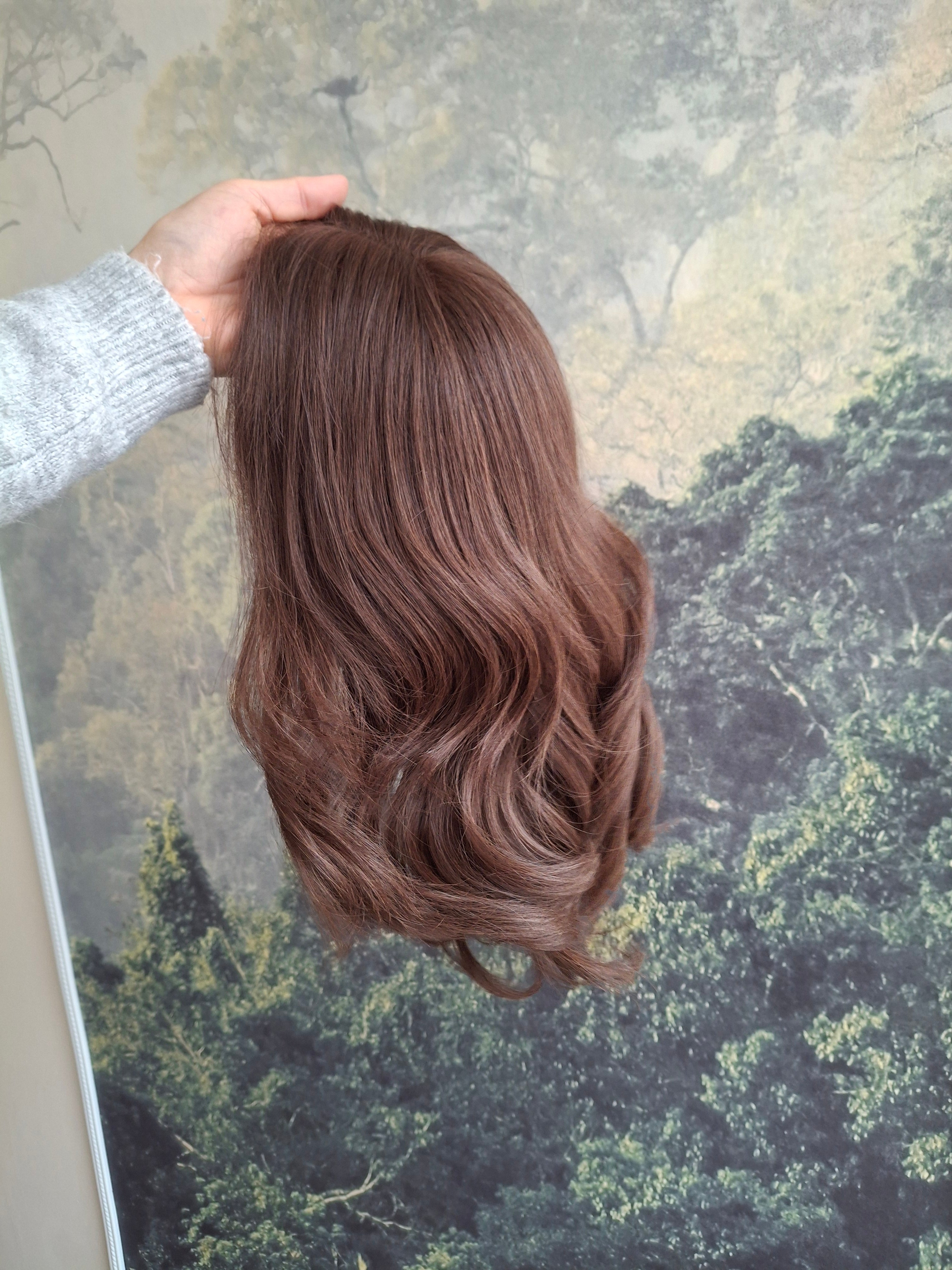 Ready to ship - Callie human hair topper, lace and weft base, lace front, 10 inches long, #4- roasted chestnut