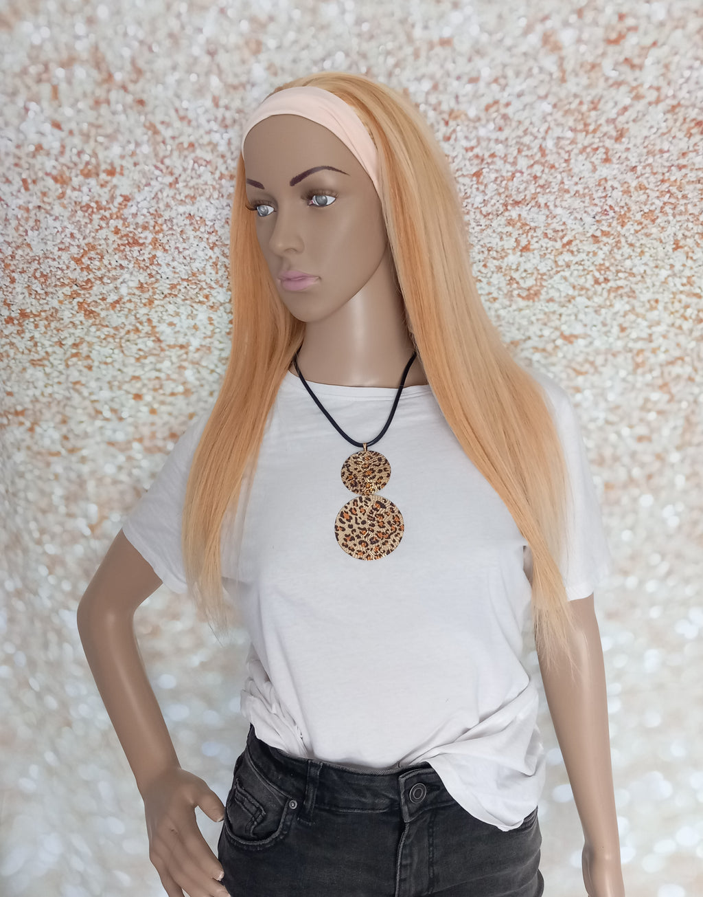 Ready to ship- Khloe Human hair headband wig, band fall, copper/613 blonde mix, 18 inches long, straight