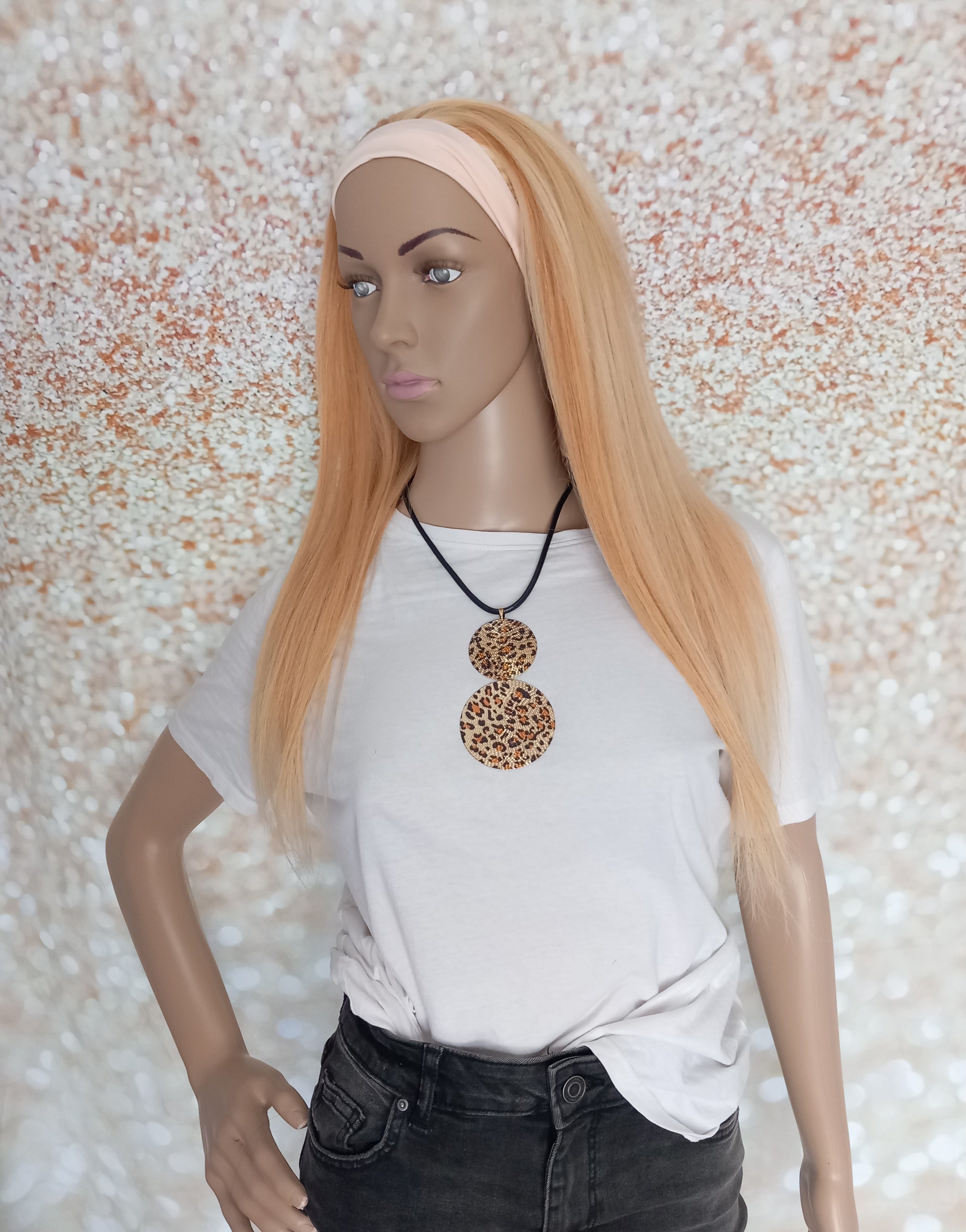 Ready to ship- Khloe Human hair headband wig, band fall, copper/613 blonde mix, 18 inches long, straight