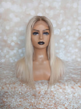 Charger l&#39;image dans la galerie, Ready to ship -Human hair wig, lightest blonde, light root, lace closure, medium cap, 18 inches long