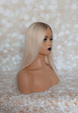 Load image into Gallery viewer, Ready to ship - human hair topper, silk and weft base, lace front, 16 inches long, light blonde light root