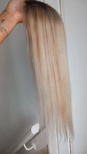 Load image into Gallery viewer, Silk base topper, virgin human hair, 18/613- ash blonde/light blonde, medium root