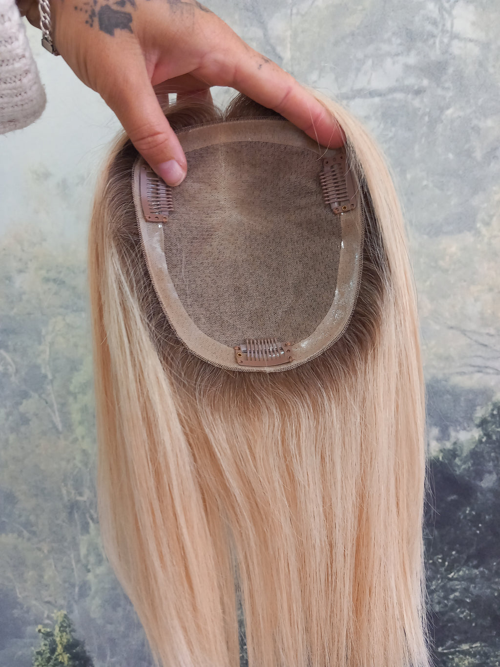 Ready to ship- Mila silk base human hair topper, 12 inches long,honey blonde with root