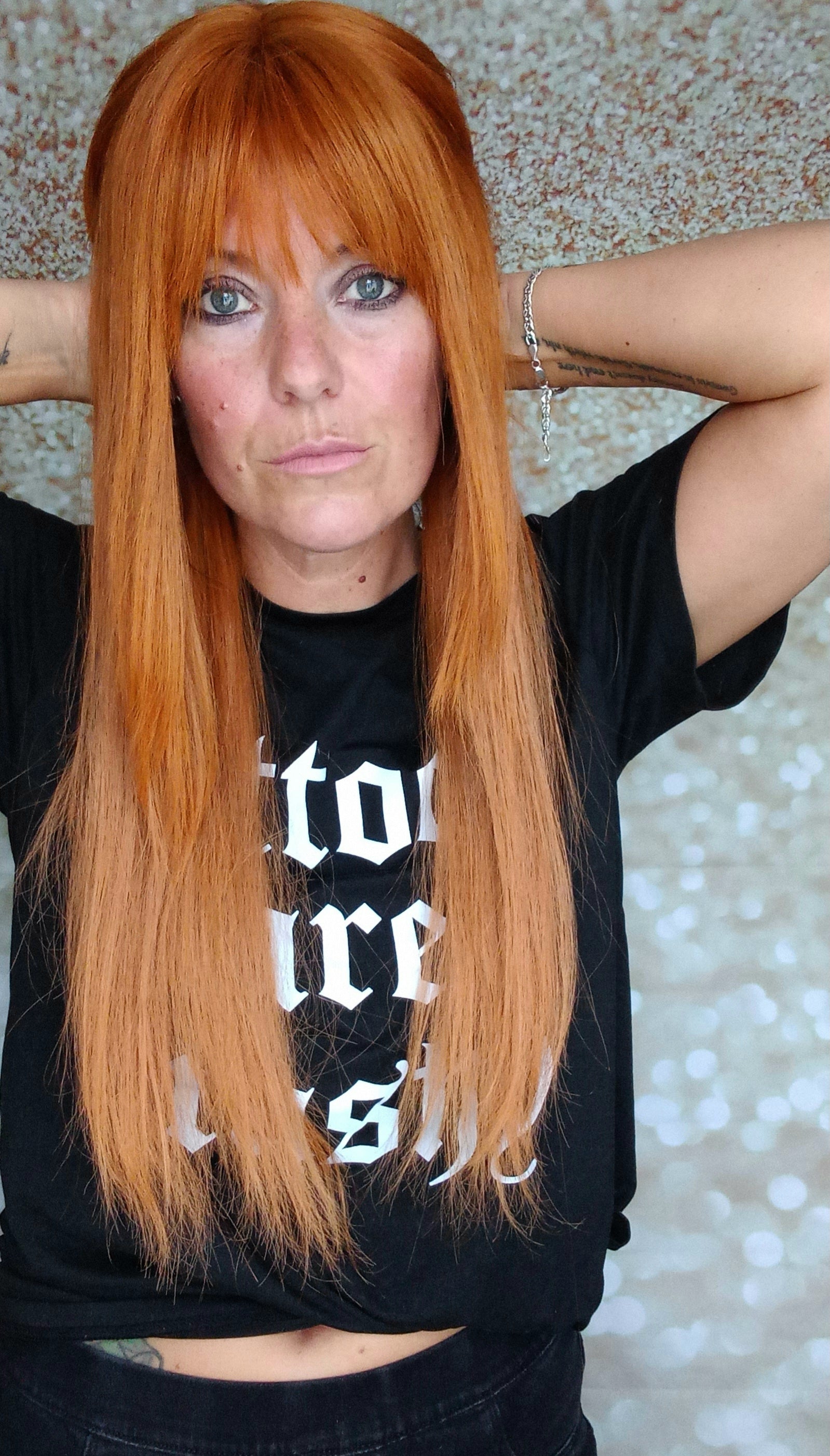 Clearance - Ready to ship -Copper dream human hair lace top wig with mini lace front medium cap, 18 inches long, 200 density, with fringe, without fringe option