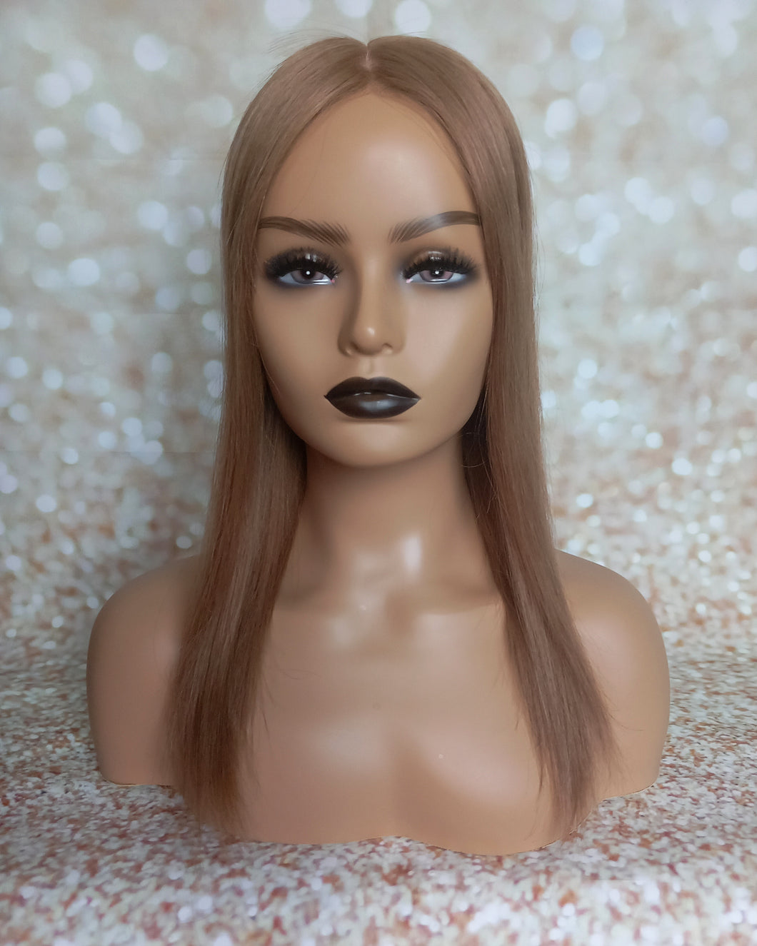 Ready to ship -luxury quality human hair topper, silk and weft base, lace front, 16 inches long, light golden brown