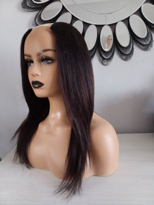 Human hair U part wig- #1b/2- natural black darkest warm brown- 16/18/20/22 inches long
