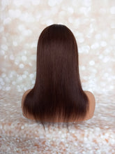 Load image into Gallery viewer, Ready to ship - human hair topper, silk and weft base, lace front, 16 inches long, dark brown