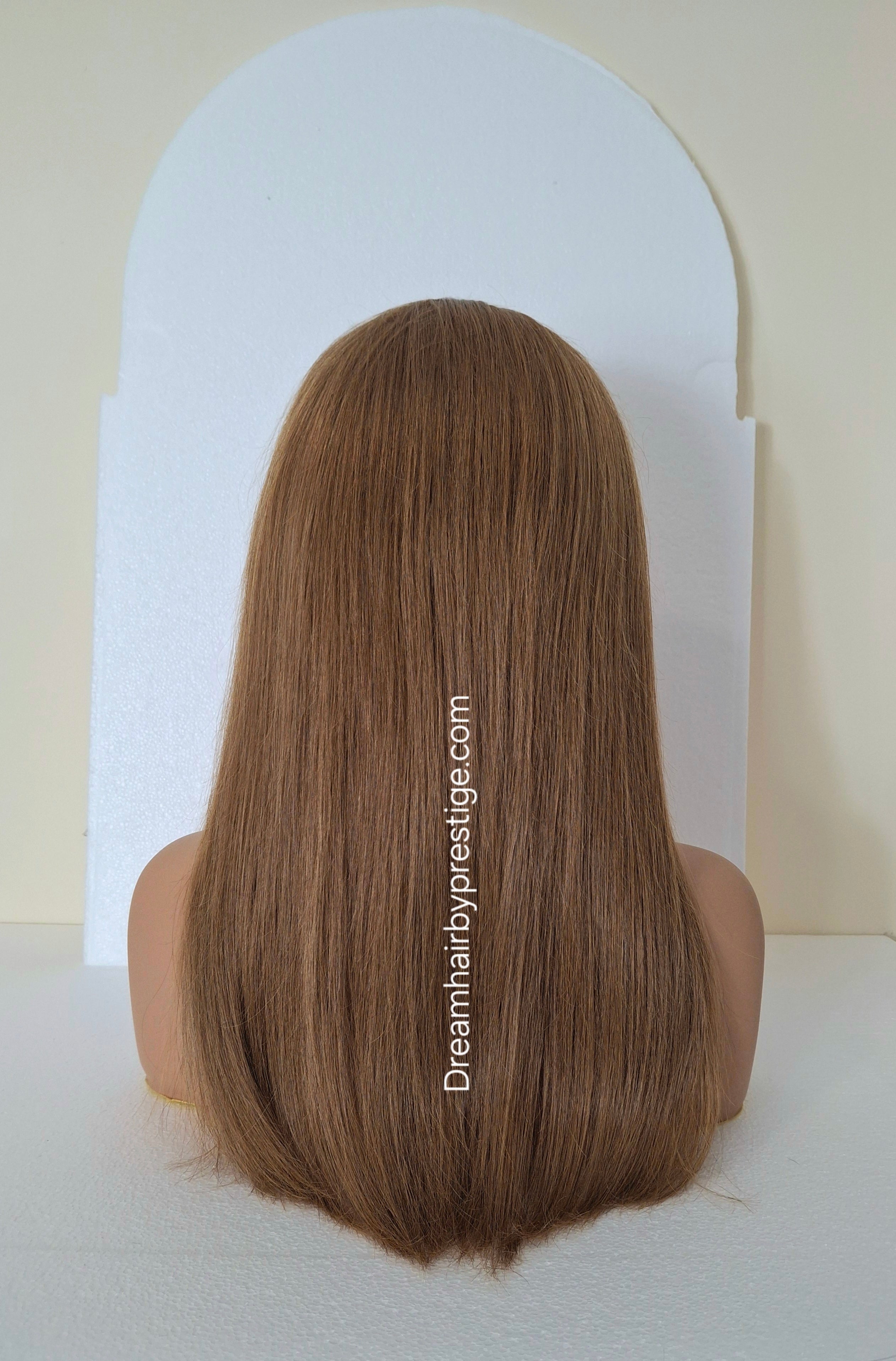 Vibe Human hair headband wig, band fall, auburn brown, 16 inches long, straight