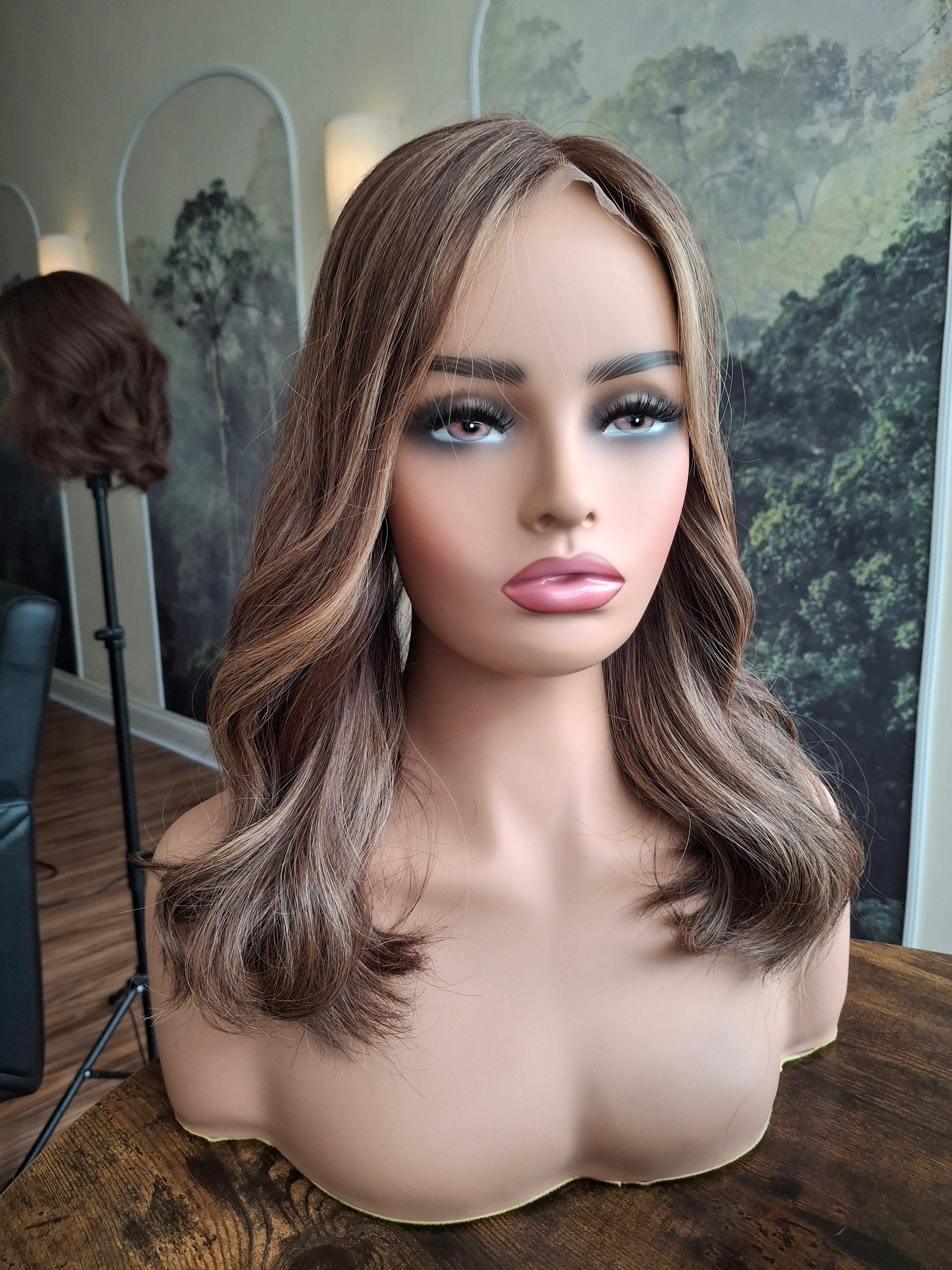 Ready to ship - Callie human hair topper, lace and weft base, lace front, 14 inches long, #4/18- spiced coffee