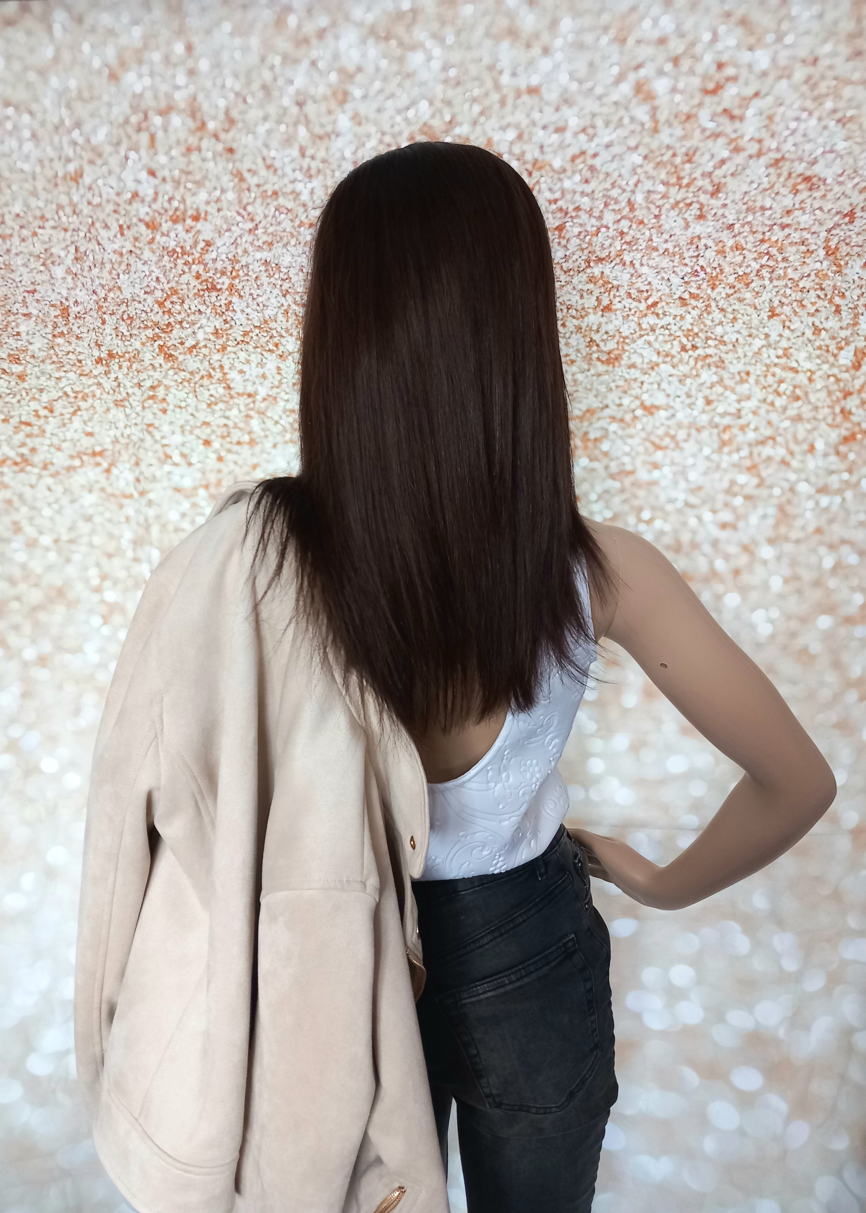 Ready to ship- Human hair U part wig, #2-darkest warm brown- 14 inches long, left part