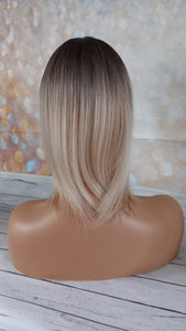 Clearance -Fibre topper, faux silk base, realistic part, dark ash rooted blonde 10 inches