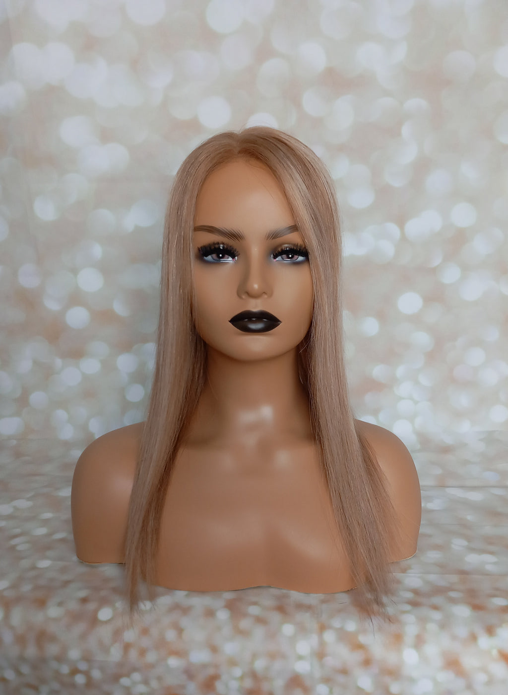 Ready to ship - Bella human hair topper, silk and weft base, lace front, 16 inches long, 8/16/60 creme caramel