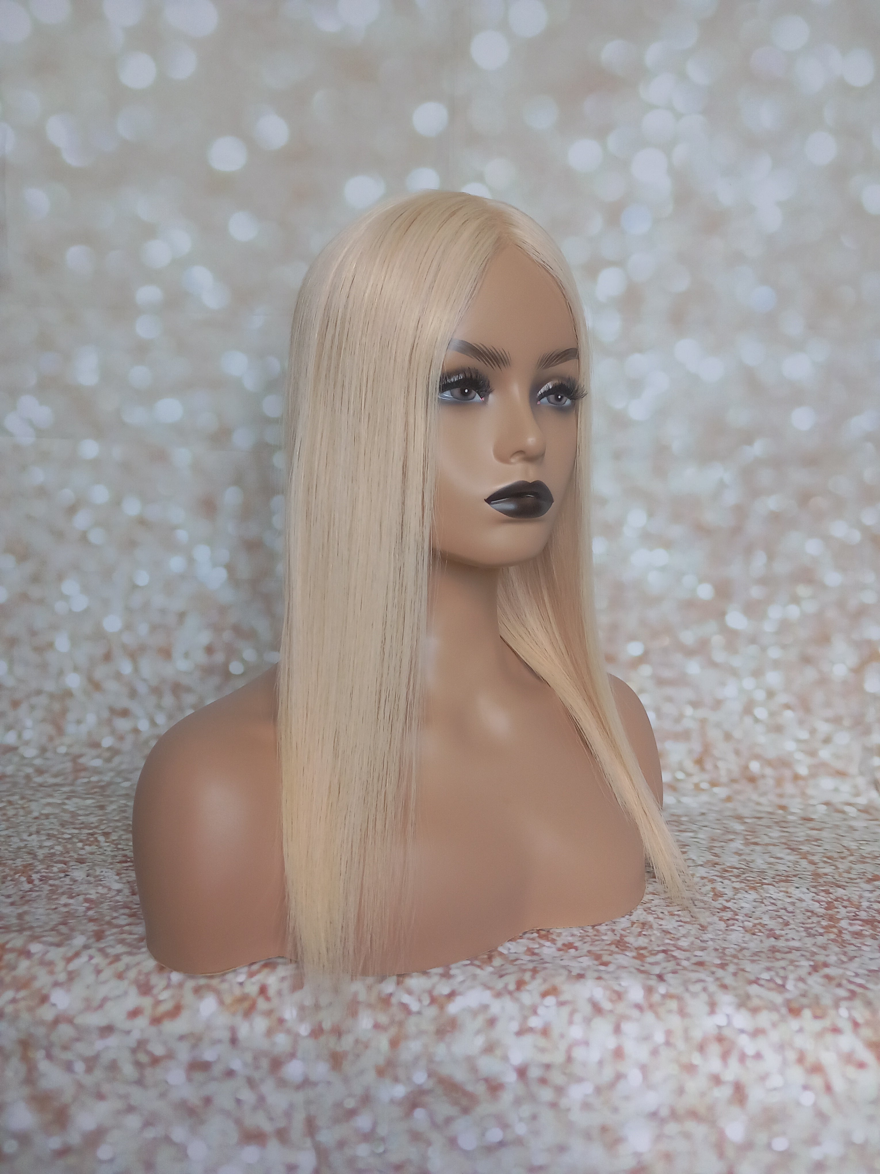 Ready to ship -Bella quality human hair topper, silk and weft base, lace front, 16 inches long, creme