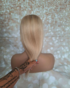 Ready to ship- Silk base topper , ash blonde/ light blonde with light root, 5x6 inch, 18 inches long