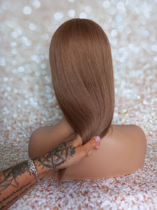 Ready to ship -luxury quality human hair topper, silk and weft base, lace front, 16 inches long, light golden brown