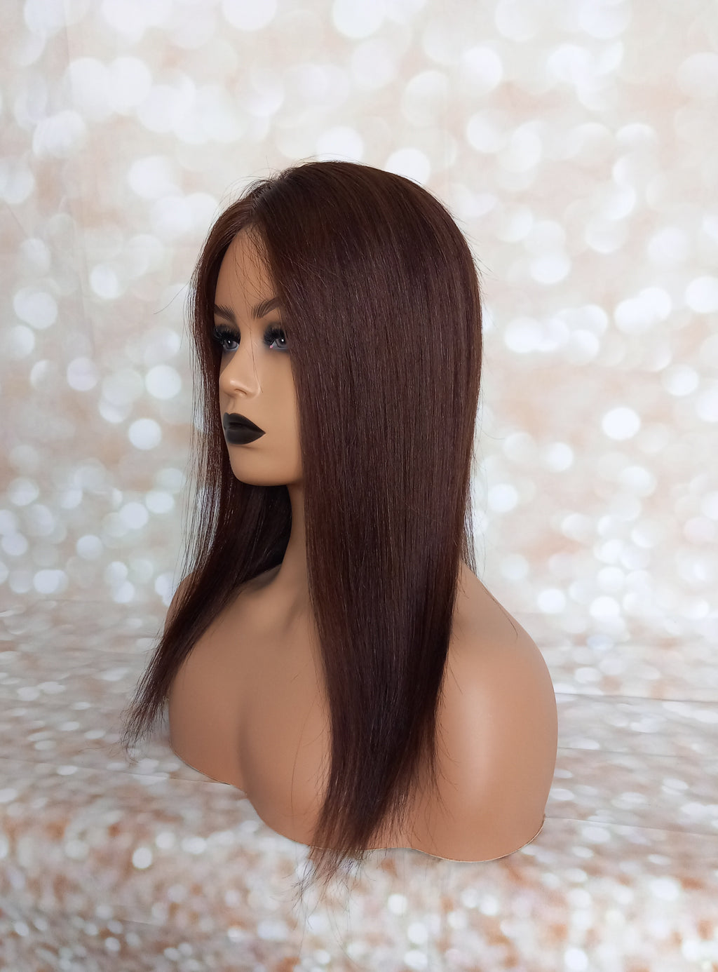 Ready to ship - Bella human hair topper, silk and weft base, lace front, 16 inches long, dark chocolate