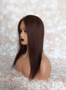 Ready to ship - human hair topper, silk and weft base, lace front, 16 inches long, dark brown