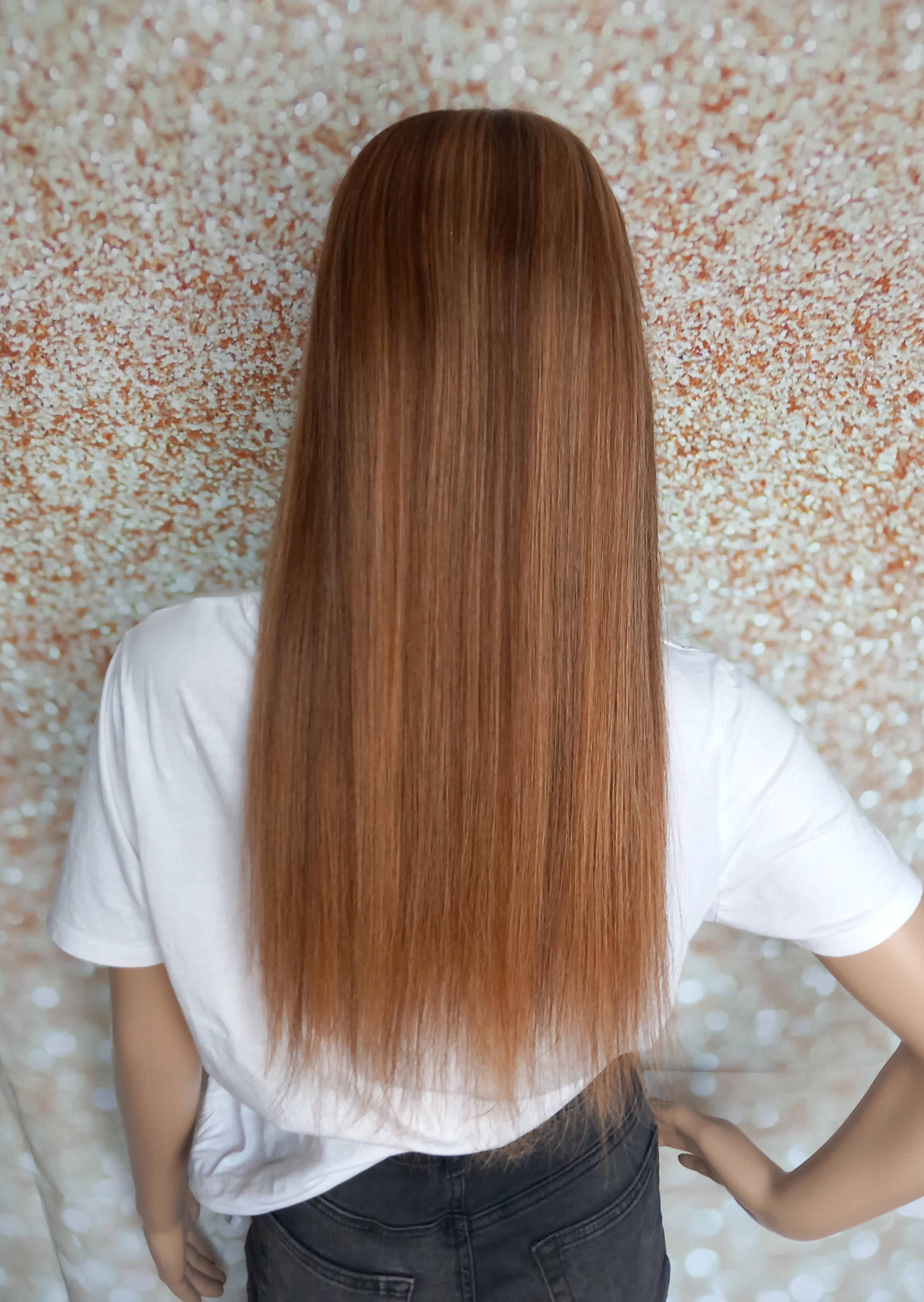 Ready to ship, Vibe U part wig, dark brown/ strawberry blonde, 18 inches long, Medium size