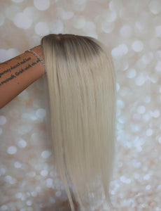 Ready to ship- Silk base topper , lightest blonde with light root, 5x6 inch, 18 inches long