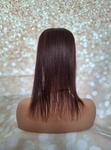 Ready to ship- silk base human hair topper, 14 inches long, 2- darkest warm brown