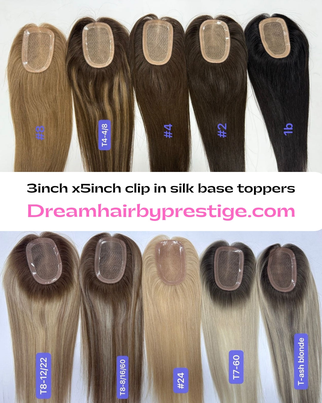 The Elle topper- Silk base human hair topper, 3x5inch, 16 inches long, choose shade