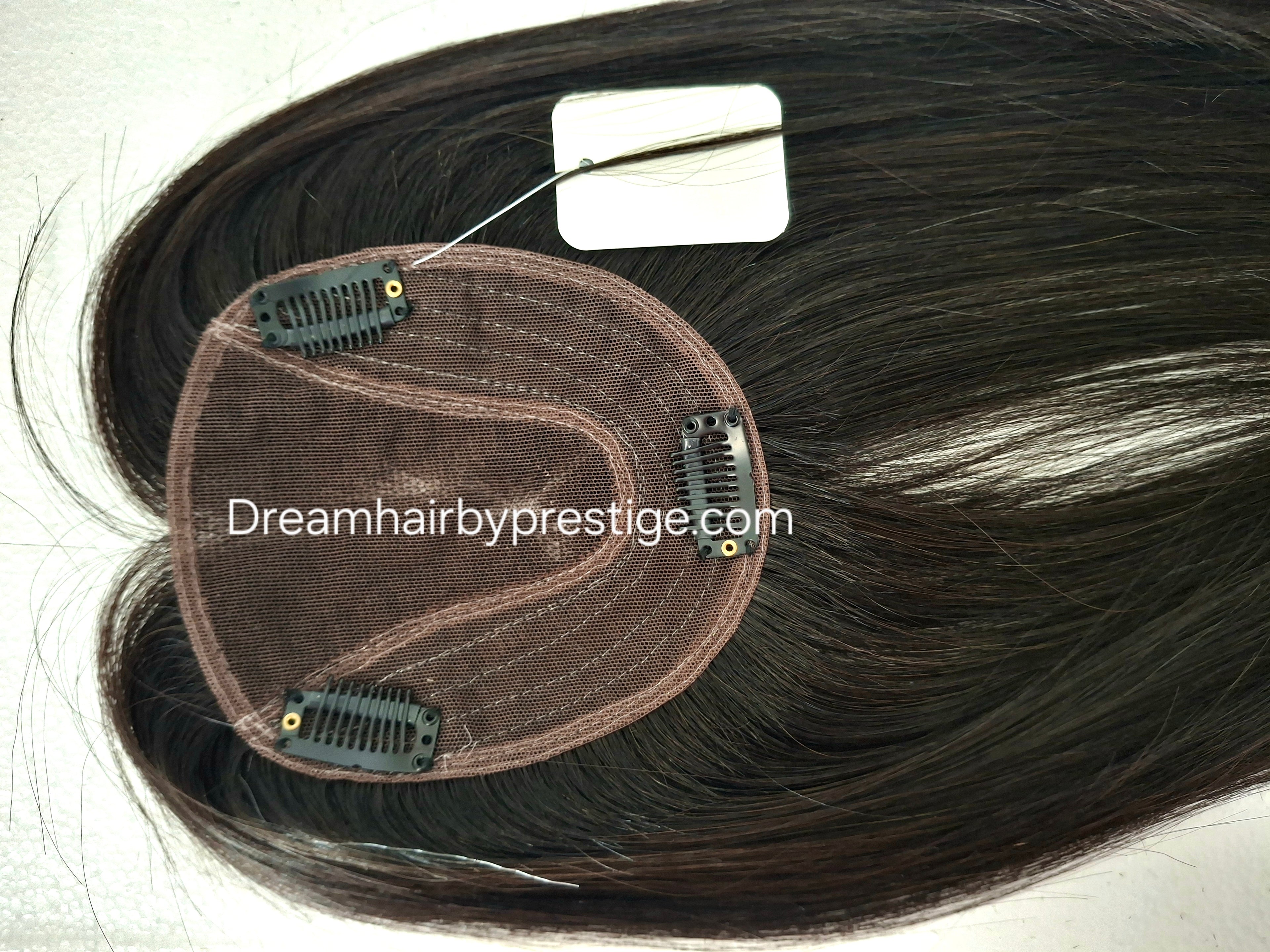 Betty- Lace and weft base human hair topper, 12 inches long,natural black