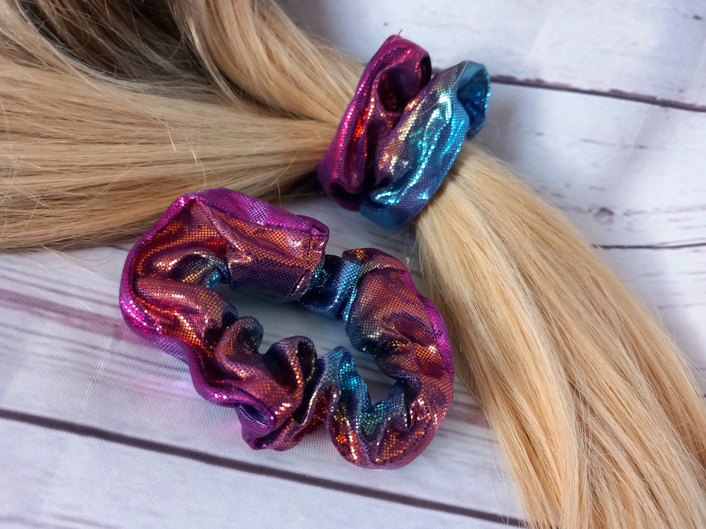Foil rainbow hair scrunchies, unicorn hair, multicolour, fashion, gift