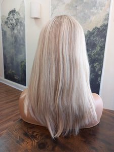 Ready to ship - human hair topper, lace and weft base, lace front, 14 inches long, 18/60 light root