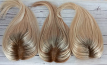 Load image into Gallery viewer, Silk base topper, virgin human hair, 613- light blonde, light root 12/14/16/18 inch
