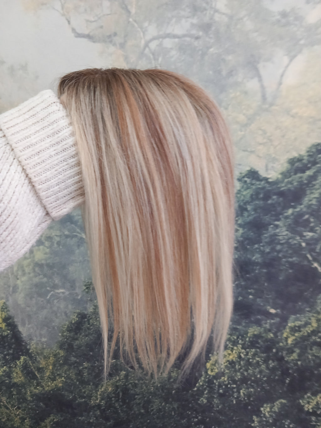 Ready to ship- Mila silk base human hair topper, 12 inches long, light blonde/ medium brown with root