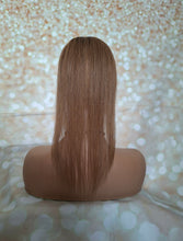 Load image into Gallery viewer, Ready to ship- parting topper, human hair, silk base, clip in, 6 medium brown with root, 16 inches long