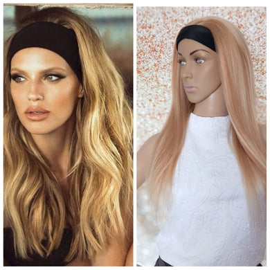 Ready to ship- Human hair headband wig, band fall, 18/613 blonde mix, 18 inches long, straight