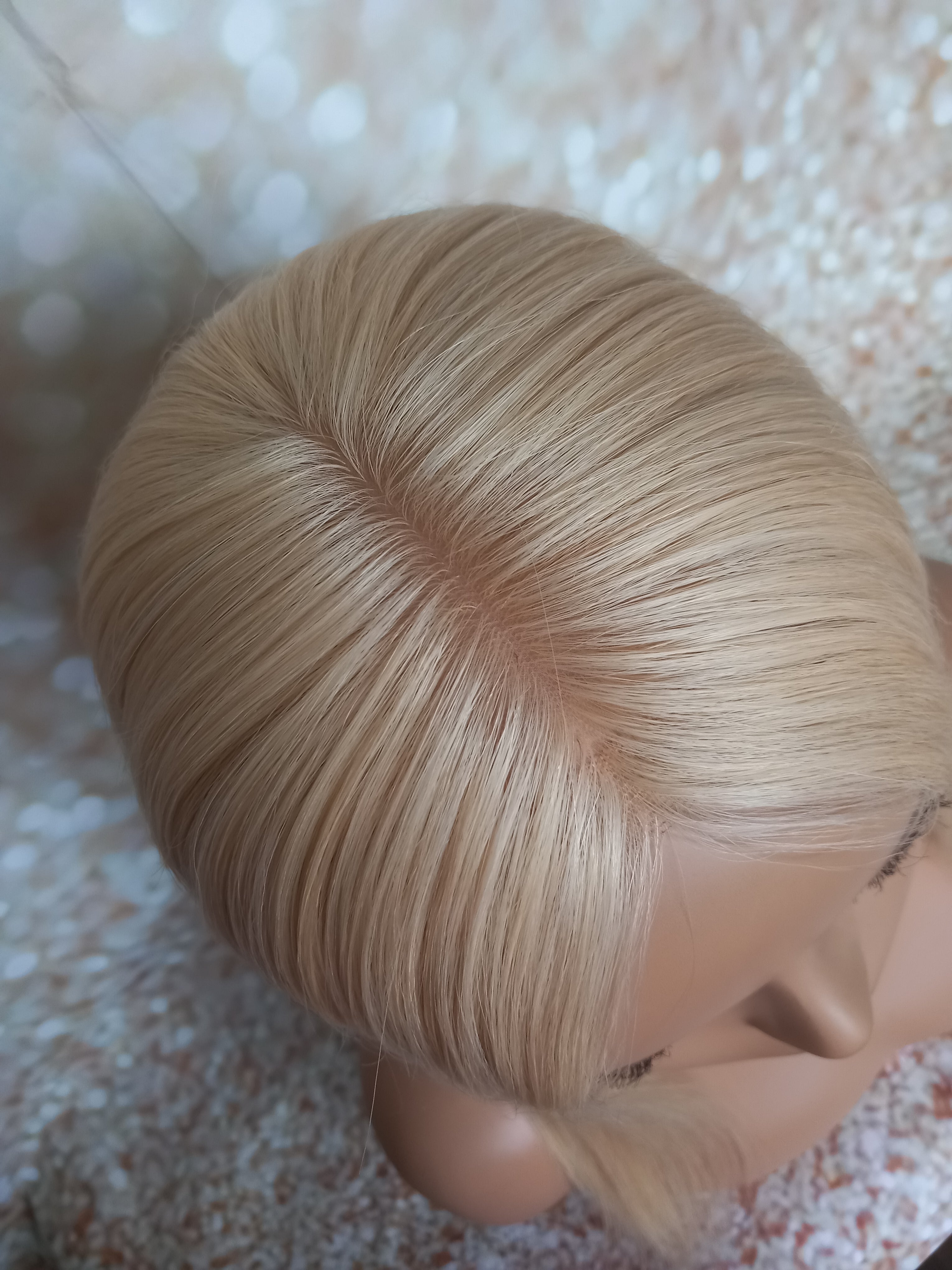 Ready to ship -Bella quality human hair topper, silk and weft base, lace front, 16 inches long, creme