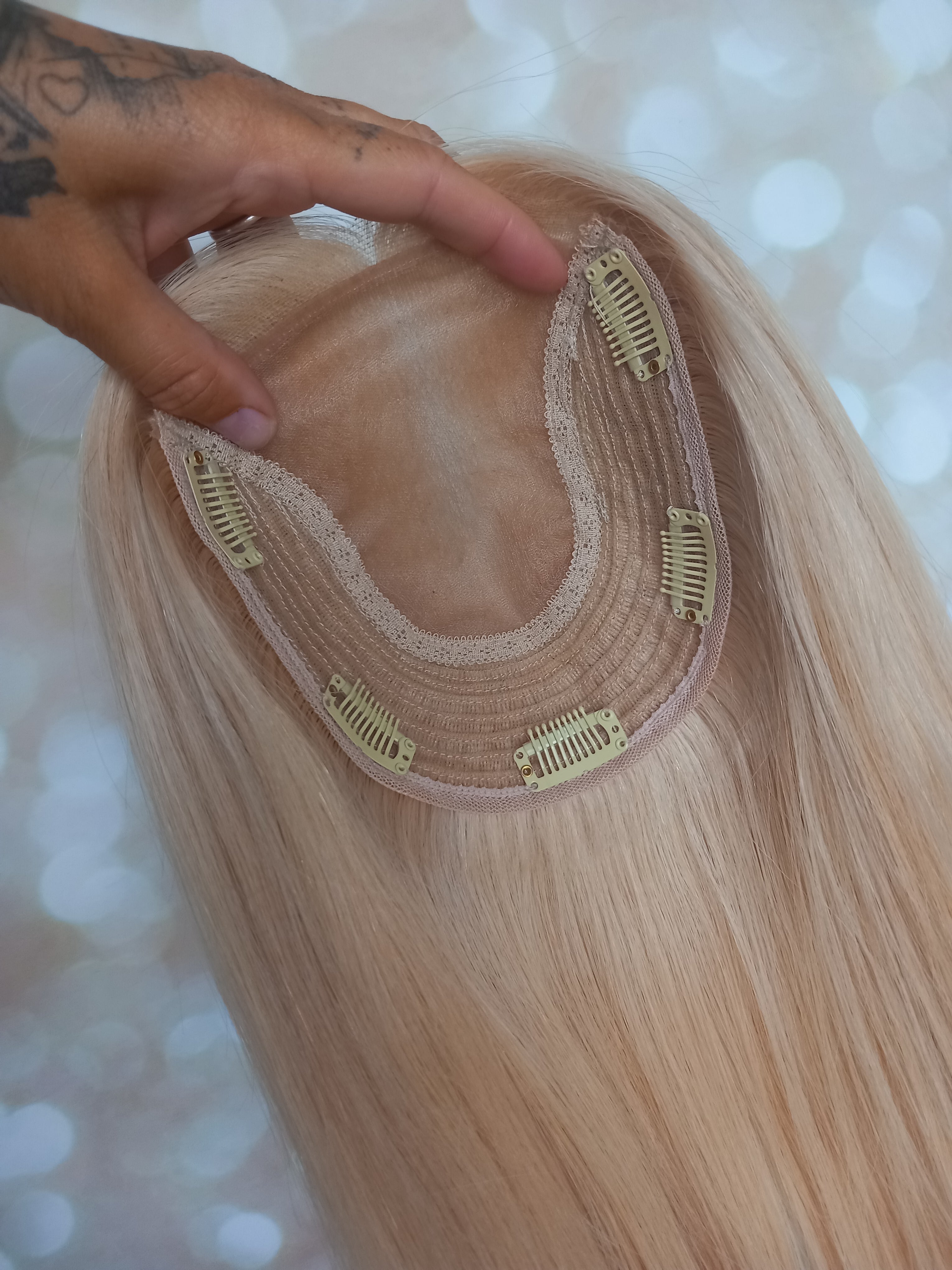 Ready to ship -Bella quality human hair topper, silk and weft base, lace front, 16 inches long, creme