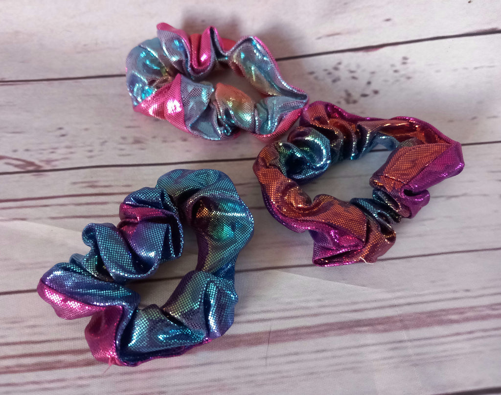 Foil rainbow hair scrunchies, unicorn hair, multicolour, fashion, gift