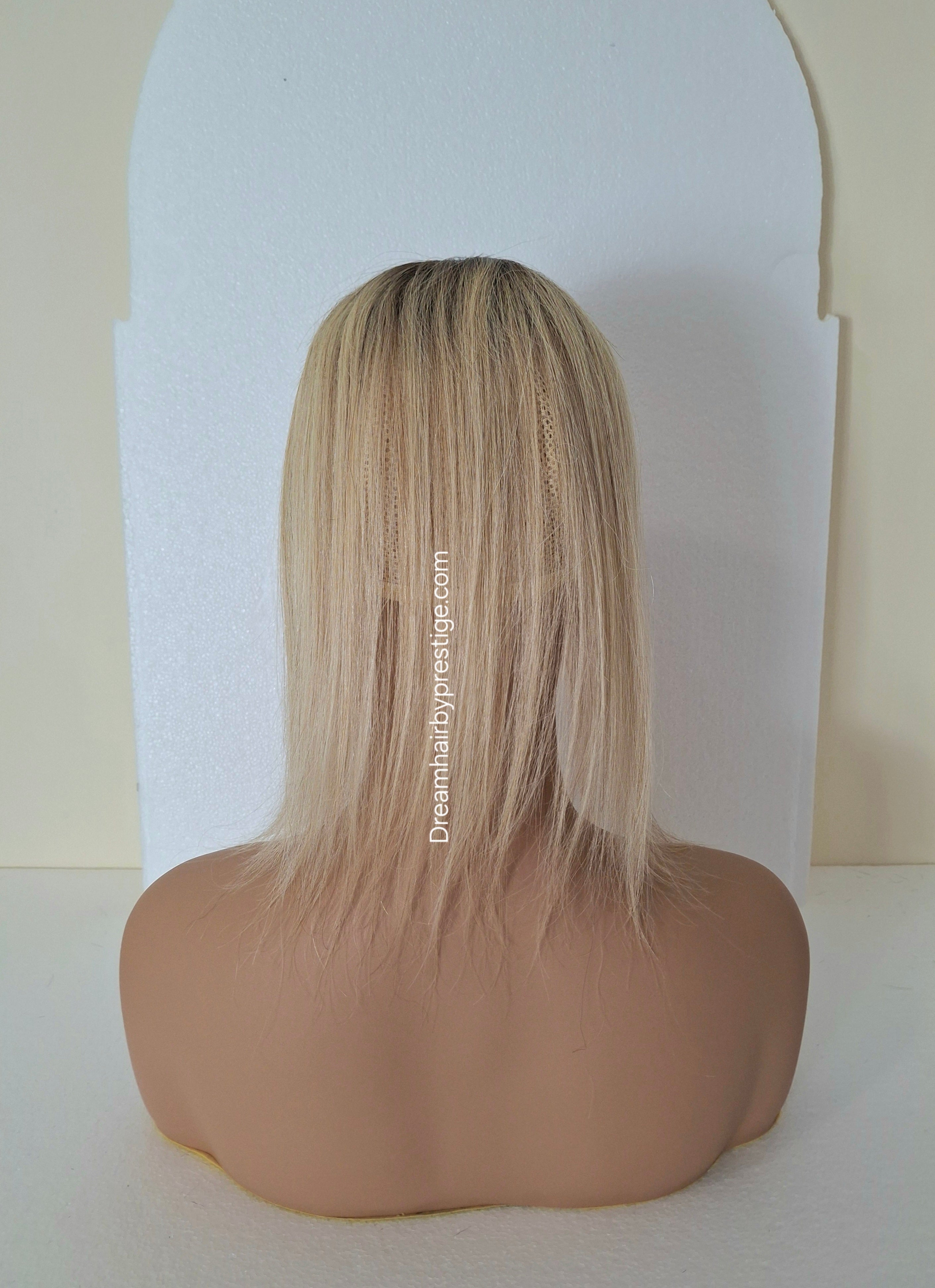 Betty- Lace and weft base human hair topper, 12 inches long, honey blonde dark root
