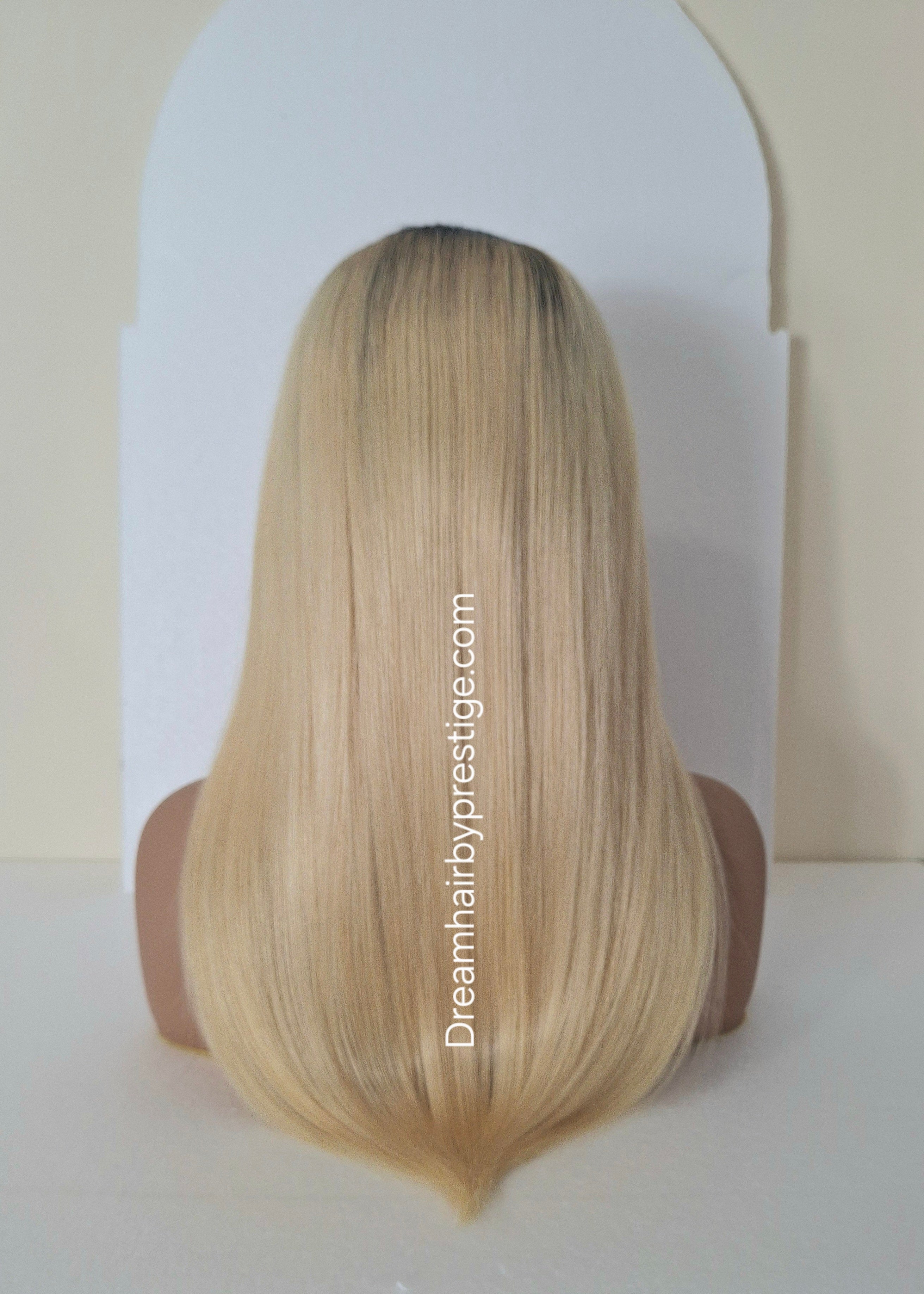 Grace U part wig, light blonde with root, 18 inches long, Medium size