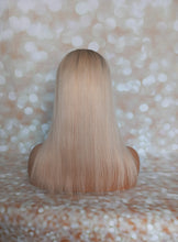 Load image into Gallery viewer, Ready to ship - human hair topper, silk and weft base, lace front, 16 inches long, light blonde light root