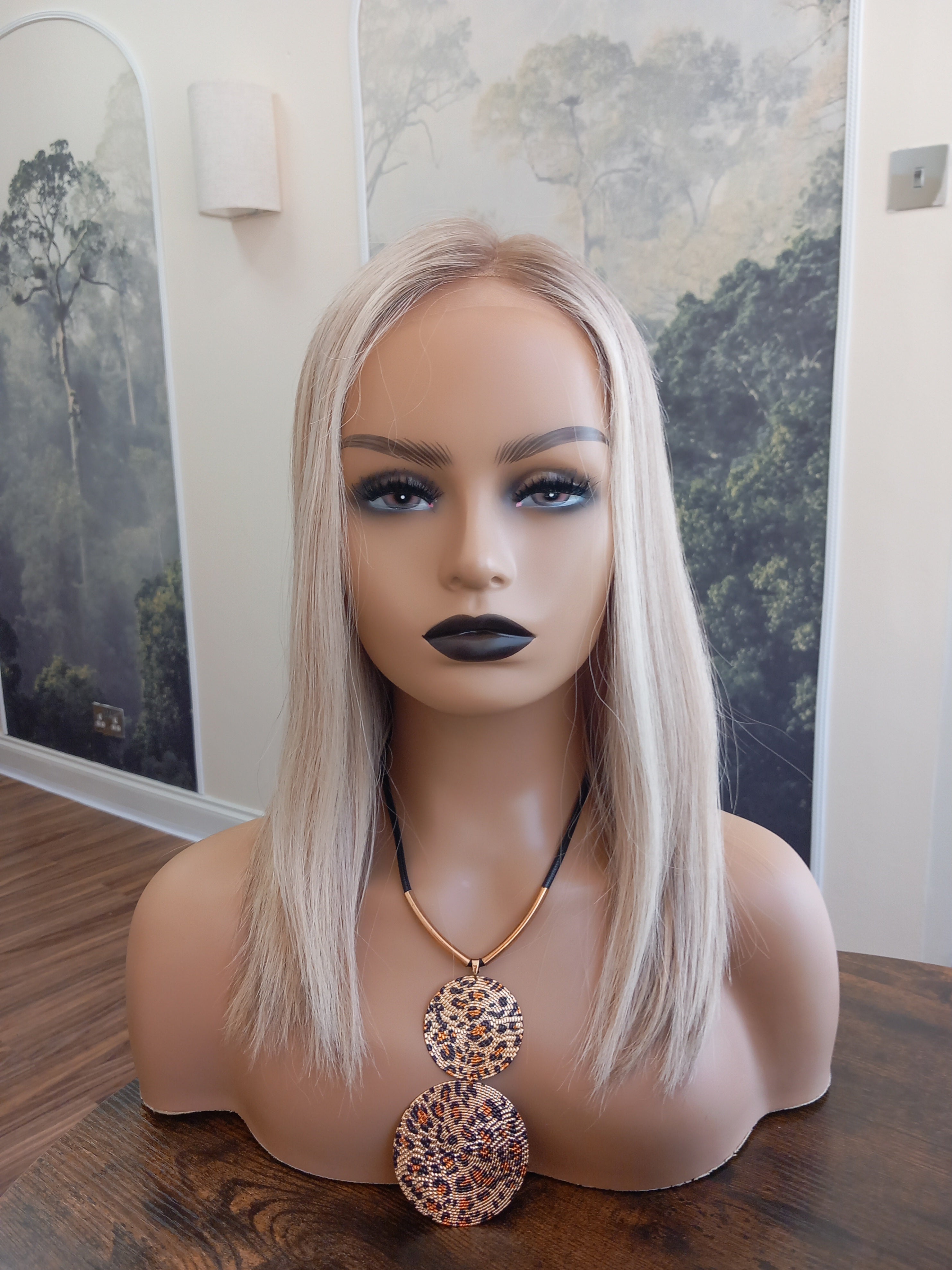 Ready to ship - Callie human hair topper, lace and weft base, lace front, 14 inches long, 18/60 light root- frosted fairytale