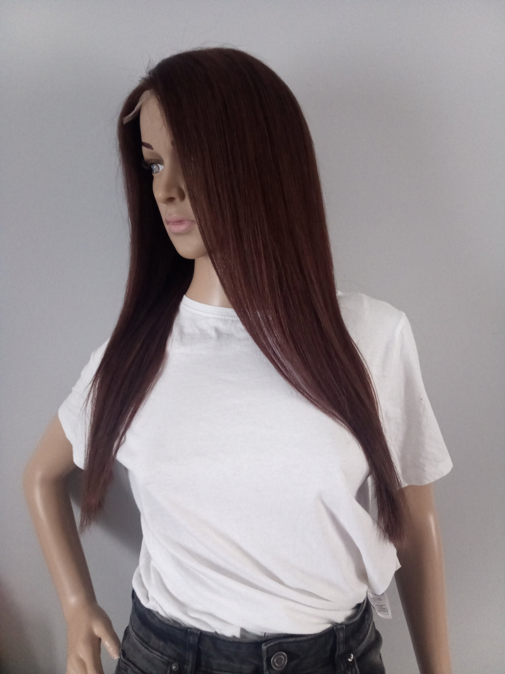 Liquidation- Expédition immédiate- Perruque de cheveux humains, brun foncé, fermeture en dentelle, couleur 4