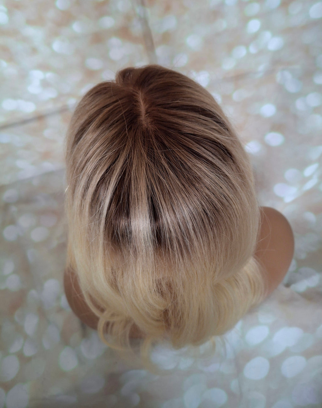 Ready to ship- Silk base topper, light blonde, medium root, 3x5 inch, 16 inches long