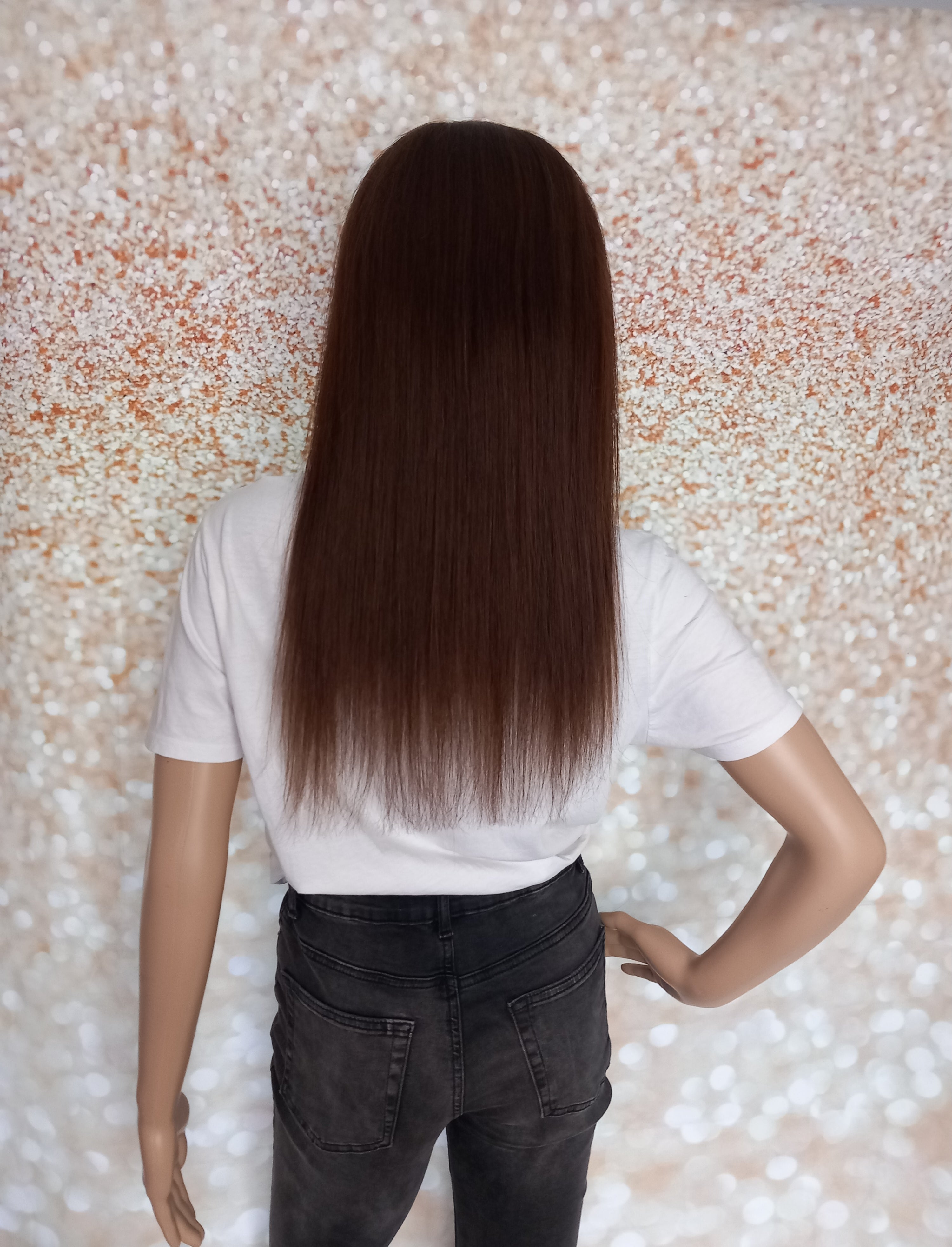 Ready to ship- Khloe Human hair headband wig, band fall, dark brown, chocolate, 18 inches long, straight