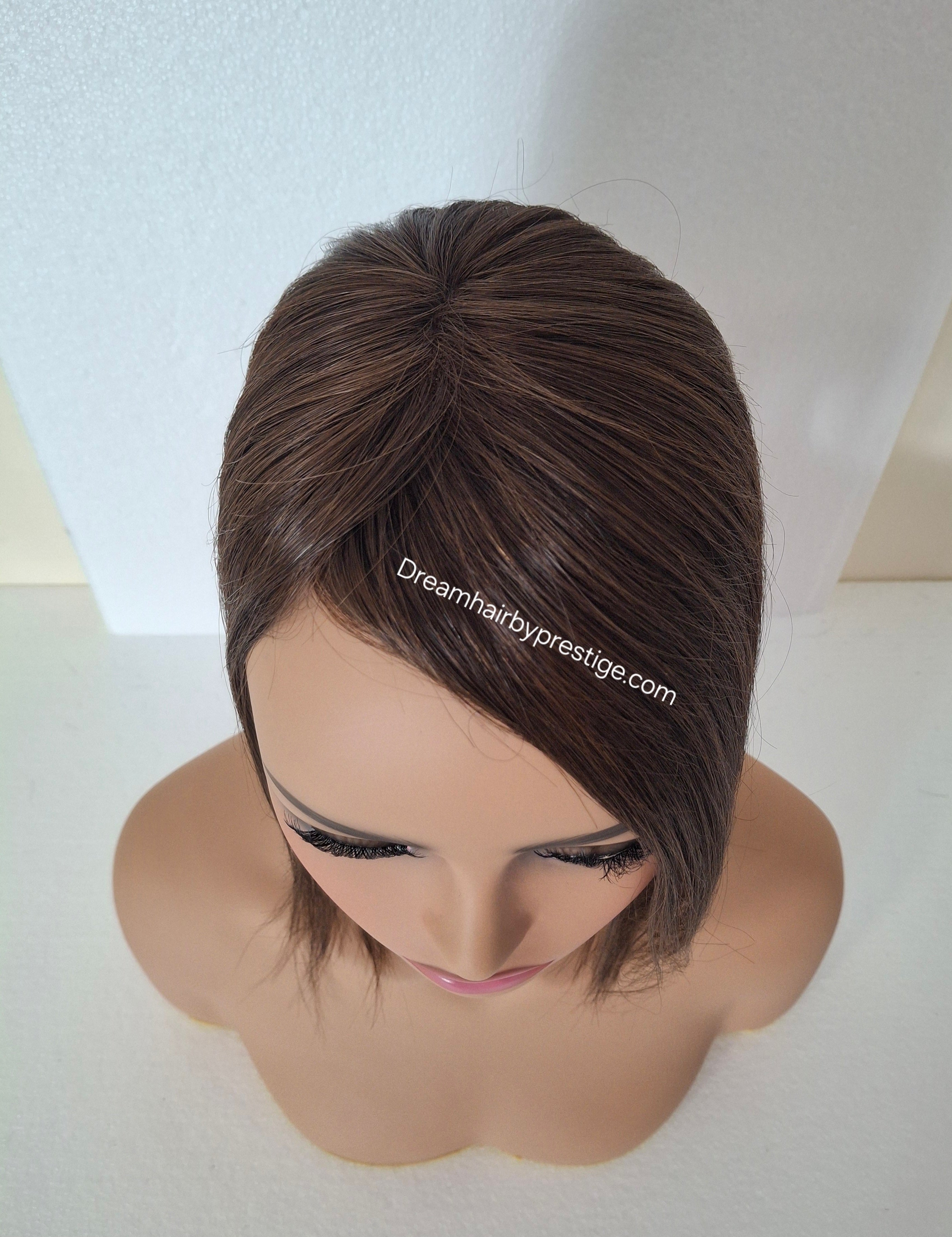 Betty- Lace and weft base human hair topper, 12 inches long, darkest brown