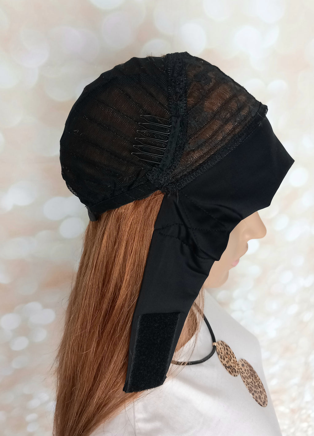 Ready to ship- Khloe Human hair headband wig, band fall, auburn brown, 16 inches long, straight